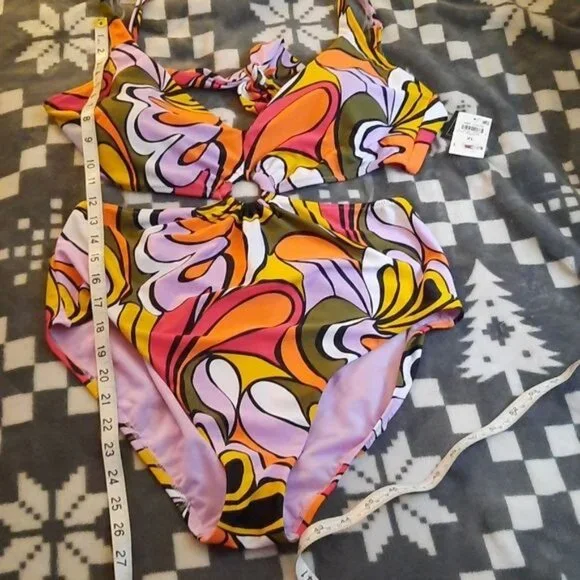 Bar lll  Macy's 70's Vibe Check Ring Monokini Swimsuit Swimwear Size XL - Picture 6 of 12